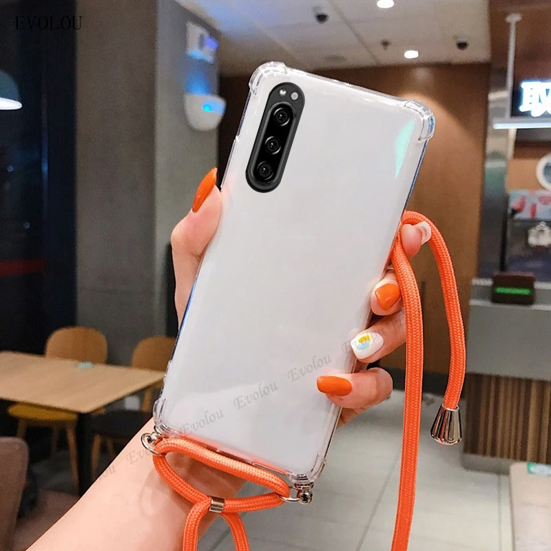 Shockproof Transparent Crossbody Lanyard Phone Case with Clear Back Cover