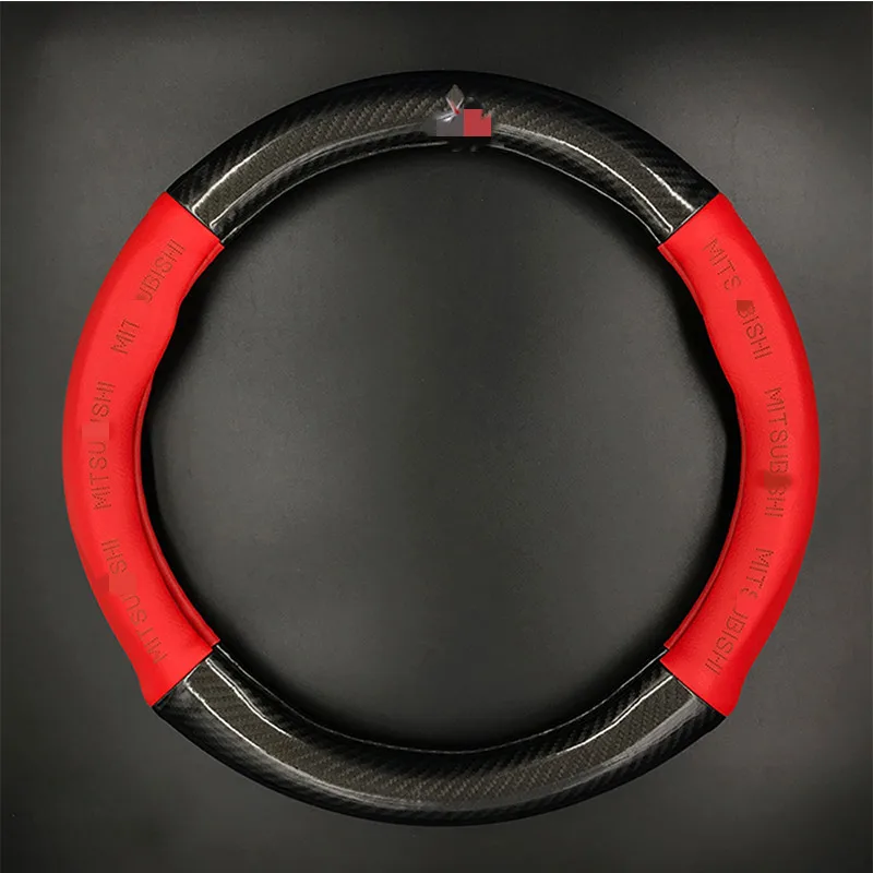 38cm Red ManH FenT углеродное волокно кожаный чехол рулевого колеса автомобиля для Mitsubishi ASX Outlander Lancer Pajero L200 Mirage Triton Attrage - Название цвета: 38cm Red