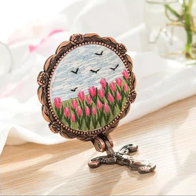 14-512007B DIY Embroidery Mirror Kits Flower Cross Stitch Needlework Folding Makeup Mirror Hand Sewing Art Craft Gift Home Decor - Цвет: 14-512007B