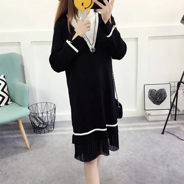 

Autumn Winter New Maternity Sweater Dress Pregnancy Women Dresses Long Sleeves Maternity Knitting Clothes Plus Size