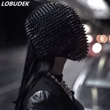 Маска с заклепками, черные стразы, головные уборы для ночного клуба, бара, сцены, мужские головные уборы для выступлений певицы, Orna, мужские вечерние аксессуары для танцевального шоу