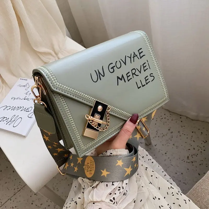 

Summer 2019 Korean version of broadband messenger bag letter texture single shoulder small square bag tide