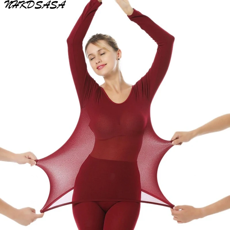 Ultra Thin Long Johns For Women Thermal Underwear Set Warm Home Wear Thermo Lingerie Thermal Pajama Suit Winter Top Trouser Suit
