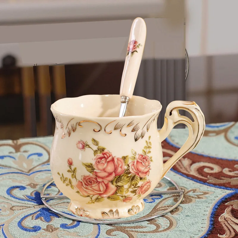 JOUDOO, новинка, ручная роспись, розовая кофейная чашка, набор, европейская керамическая чашка, костяного фарфора, Классическая посуда для напитков, подарок - Цвет: ROSE1