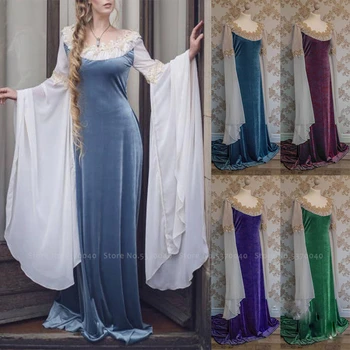 

Medieval Victorian Elf Velvet Party Cosplay Costume Women Queen Princess Retro Court Noble Dresses Evening Musical Stage Dress