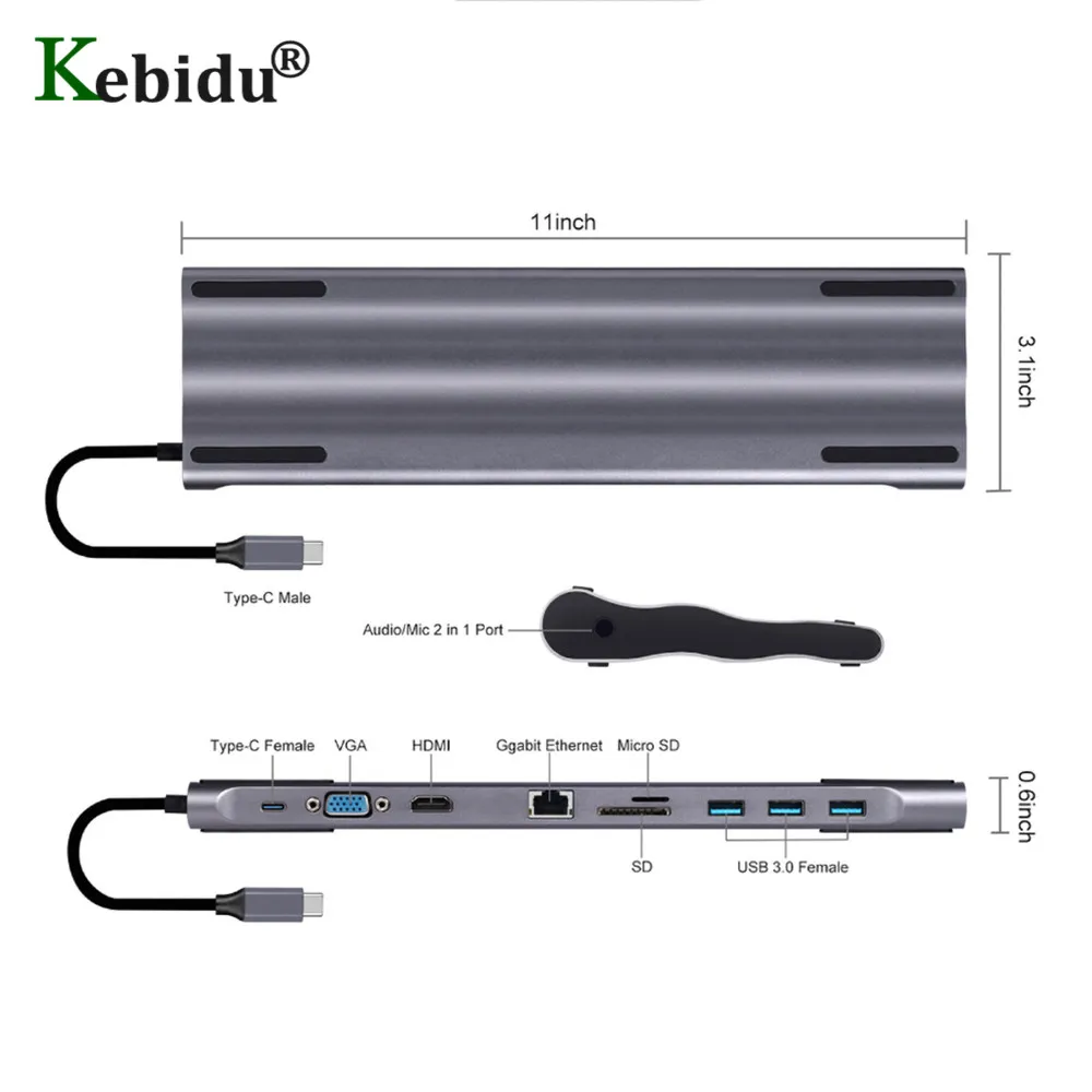 10 портов type-C концентратор Док-концентратор USB type C до 3,0 USB HDMI RJ45 usb-хаб для MacBook Pro Аксессуары USB разветвитель USB3.1 адаптер