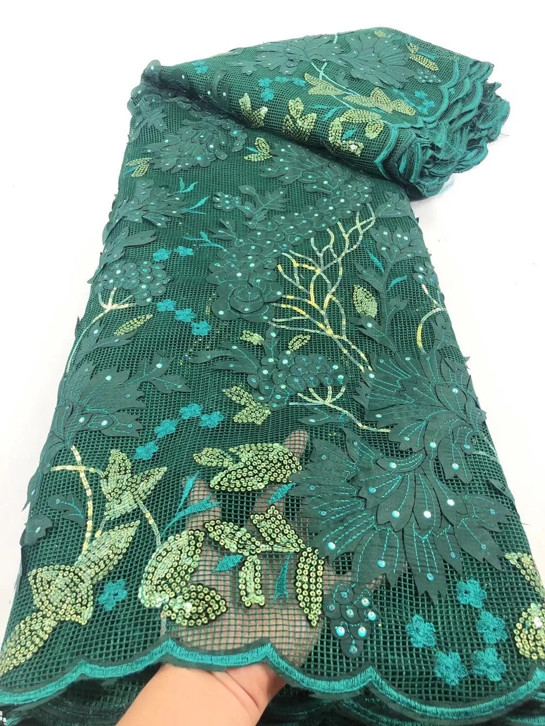 

High Quality African Mesh Lace Fabric French Sequin Lace Fabric Nigerian Women's Lace Fabric Wedding Dress D4243