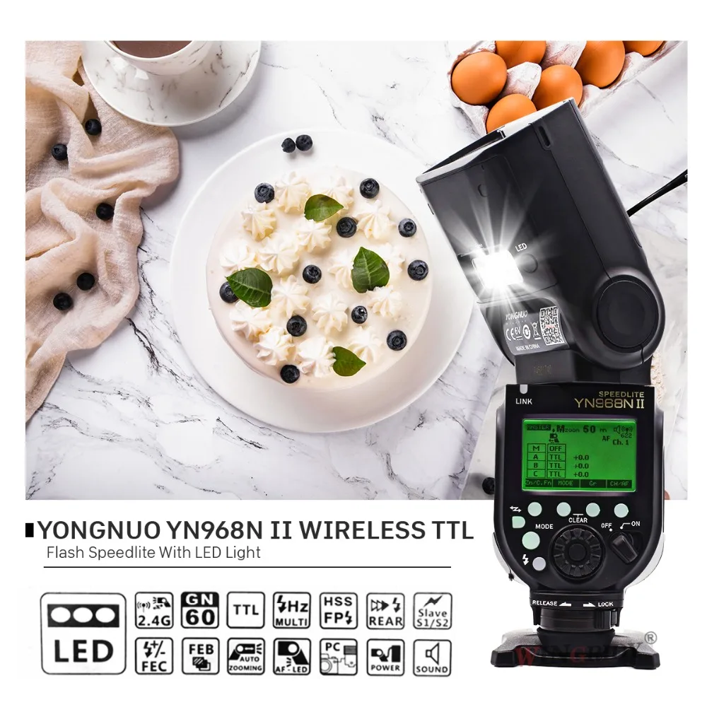 YONGNUO YN968N II Вспышка Speedlite для Canon Nikon DSLR Совместимость с YN622N YN560 Беспроводной ttl Speedlite 1/8000 светодиодный светильник