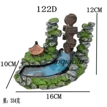 

Aquarium resin landscape water wheel windmill, rockery round wheel connected to air pump can rotate micro-view gazebo