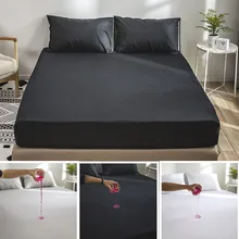 Solid Fitted Sheet Smooth Waterproof Mattress Protector Cover Protection for Kids Bed Linens with Elastic Black