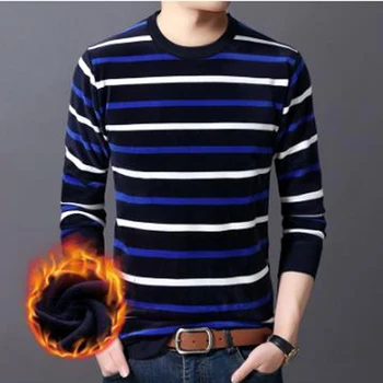 

Mens Brand Knit Tops Sweater Pullover Basic O Neck Fleeced Thick for Autumn Winter Striped Fashion Casual BO25421214