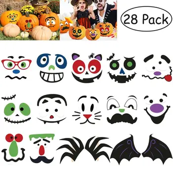 

32PCS Sticks Face Patterns and 4Pairs of Wing Halloween Pumpkin Face Stickers Pumpkin Decorations Lantern Halloween Sticker Set