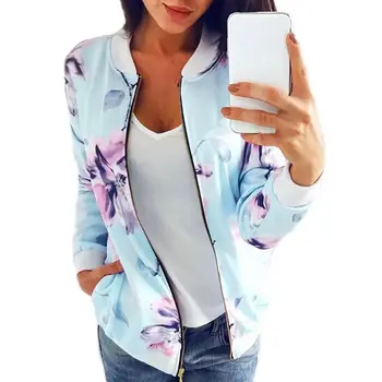 

Women Printing Classic Biker Bomber Short Jacket Autumn Zipper Cardigan Baseball Uniform Newest