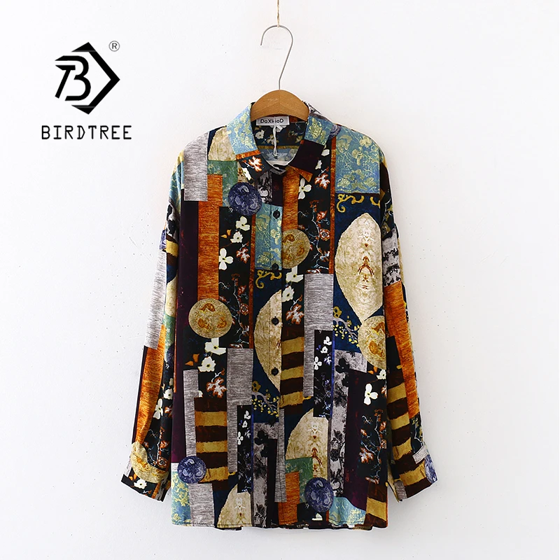 

2020 Summer New Women Color Block Chiffon Blouse Autumn Long Sleeve Shirt Vintage Oversize Tops Casual Feminina Blusa T02808F