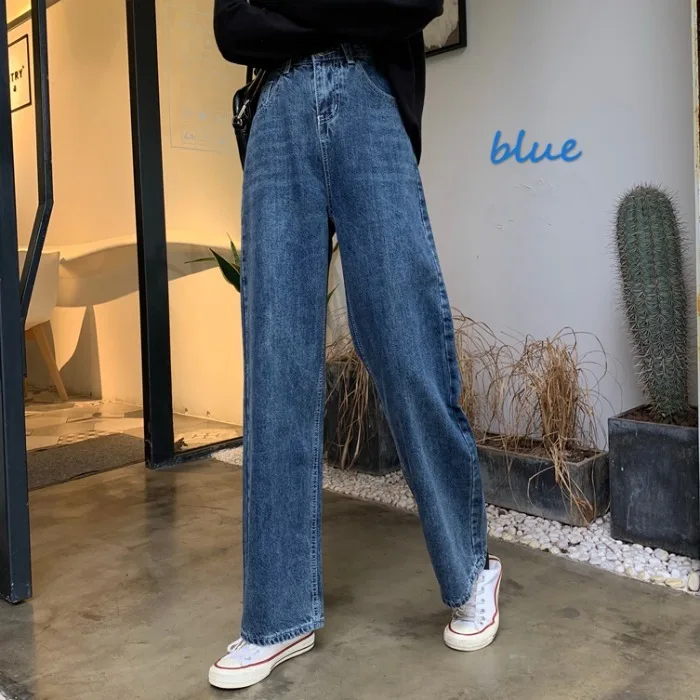 Jeans Women New Winter Korean Version Loose Fit Students' All-round Straight Tube Floor Pants Casual Wide Leg Long Pants