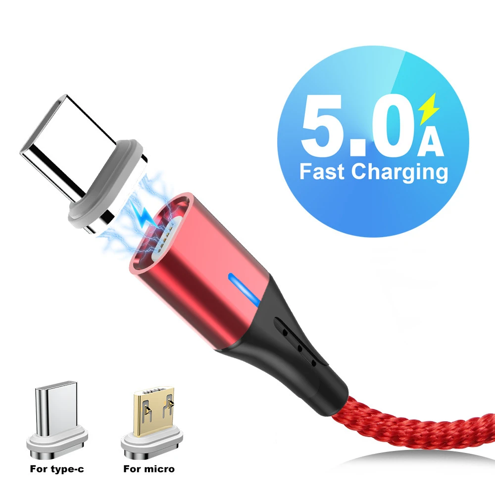 1/2m 5A Быстрая зарядка Магнитный кабель USB зарядное устройство Micro для передачи