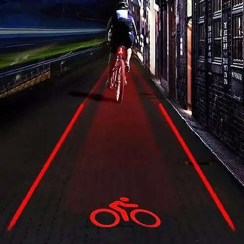 2 Laser +5 Leds Rear Bike Tail Light Logo Beam Safety Warning Red Lamp