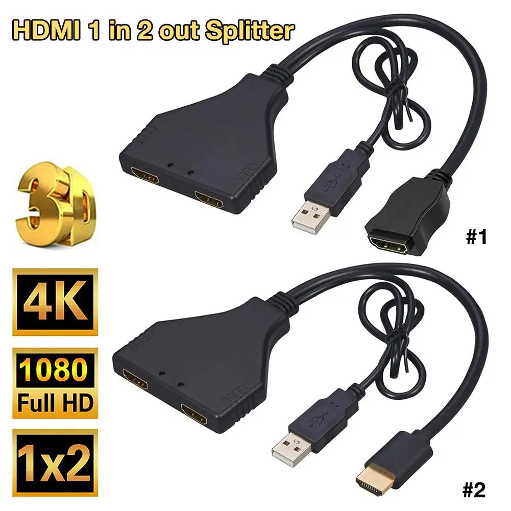 HDMI 1 в 2 Выход сплиттер HD конвертер мужской женский сплиттер адаптер Соединительный кабель с USB для 480I 480P 720P 1080I 1080P 4K