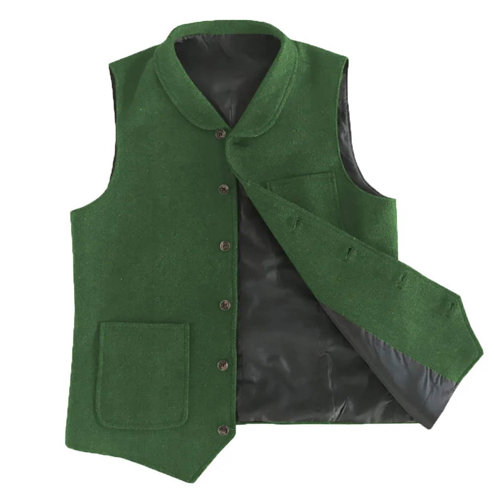 Men Suit Vest Lapel Retro Casual Waistcoat  Wool Houndstooth Formal Business Vest Groomman For Wedding Prom Best Man 4