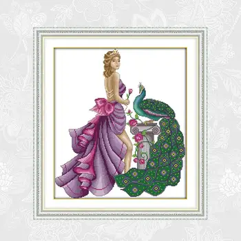 

Model and Peacock Paintings Counted Printed on Canvas DMC 14CT 11CT Chinese Cross Stitch Needlework Sets Embroidery kits