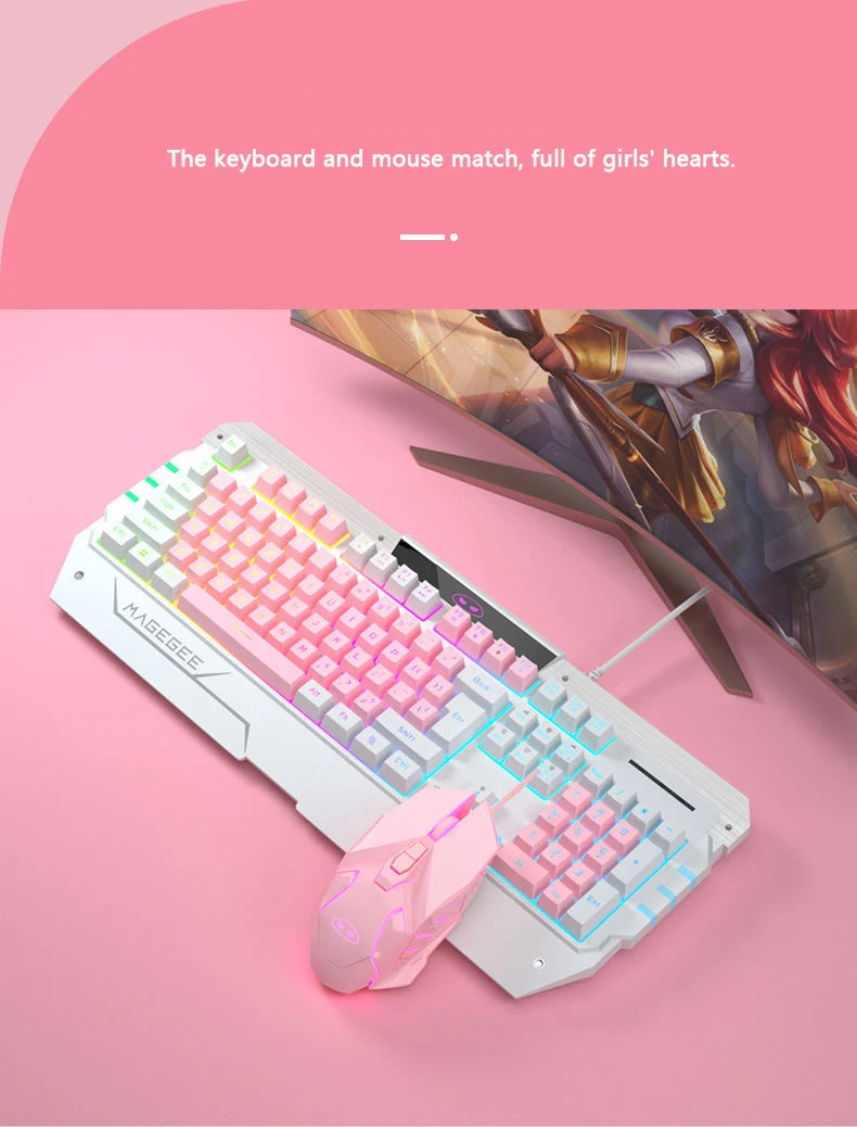 USB Wired Pink Mechanical Gaming Keyboard Headset and Mouse Combo