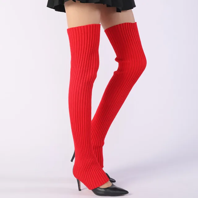 Ladies Winter Step on the foot socks Knitted Leg Warmers Boot Cuffs Trim Toppers Candy colors Long Leg Warmers ST014 Red