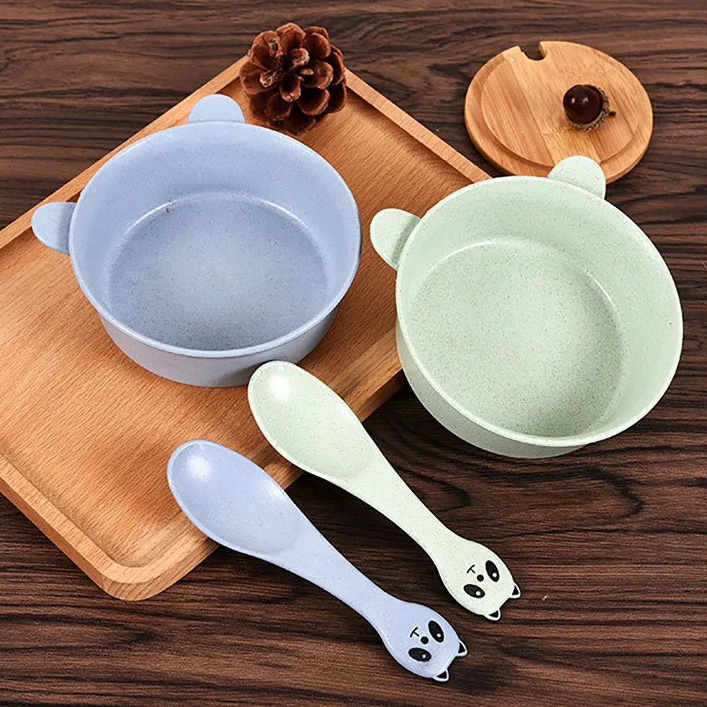 Милый детский набор посуды с рисунком панды ложек из пшеничной соломы