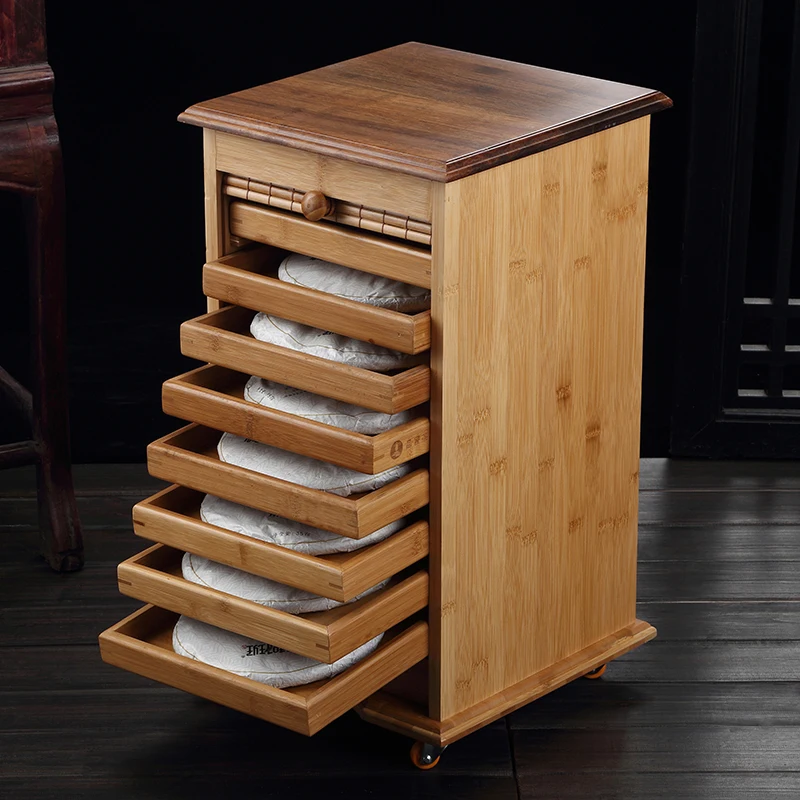 9 Layer High Capacity Bamboo Wood Pu Er Tea Cake Storage Cabinet