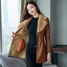 2021 moda coreana feminina couro do plutônio gola de pele artificial magro longo grosso couro casaco de inverno feminino selvagem tendência