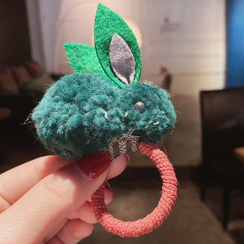 Children Small Ring Elastic Hair Band Cute Plush Rabbit Bunny Ears Headdress Kids Hair Rope Hair Accessories Barrettes