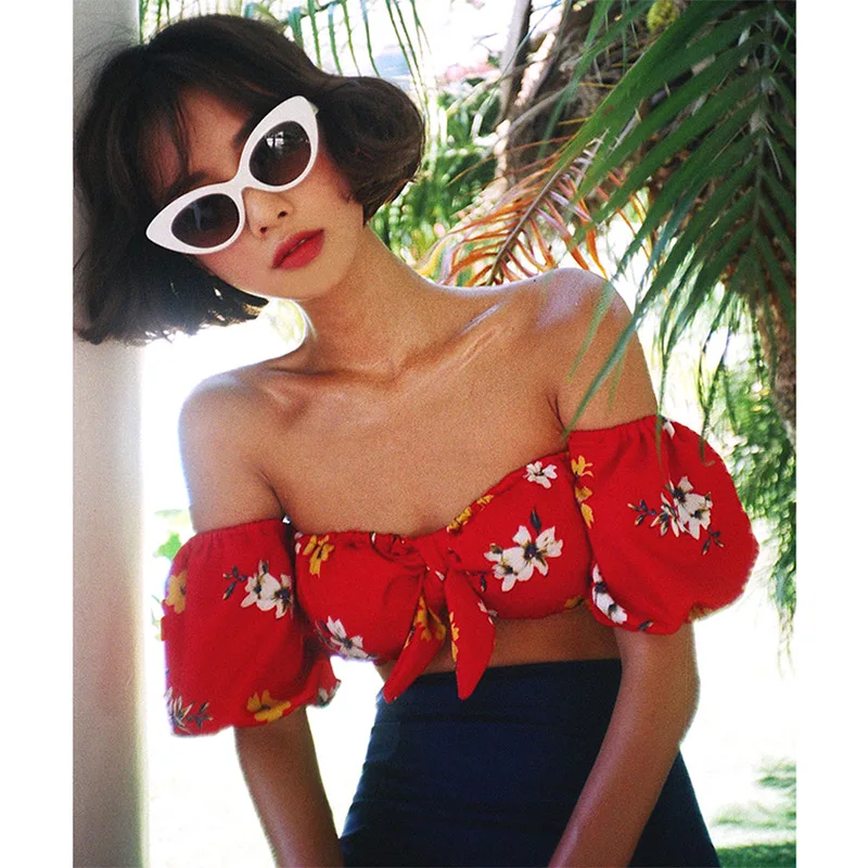 

Bathing Suit off-Shoulder High-waisted Split Type Sweet Beauty Floral Small Bust Gathering Bow Sexy Backless Holiday Swimming Su