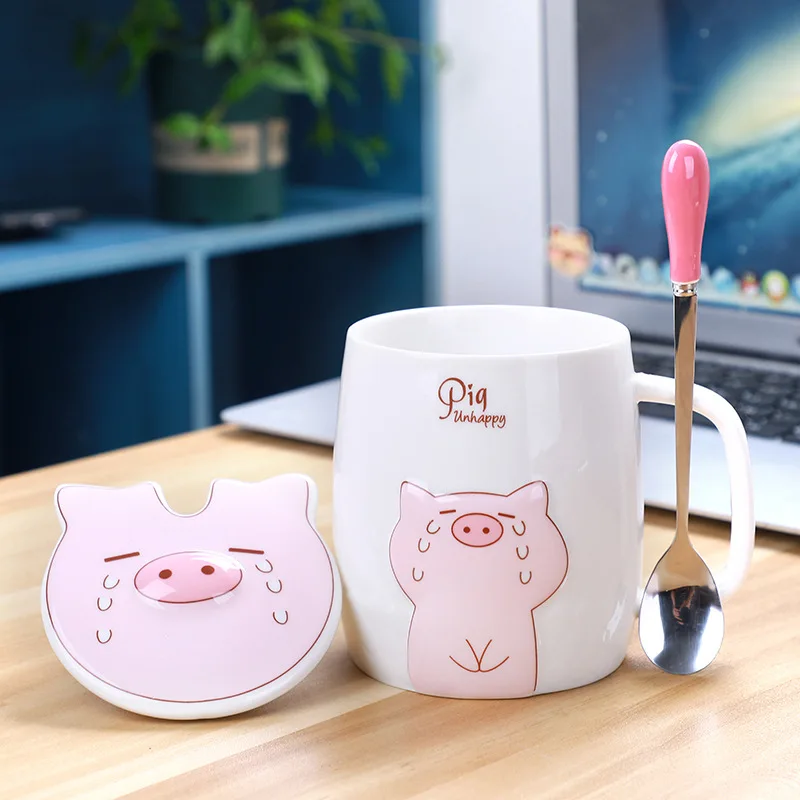 Pig Shaped Mug Cute Pink Pig Ceramic Coffee Mug - 400ml, 3D Piggy Design  With Tail Handle, Gift For Women & Girls Cow Print