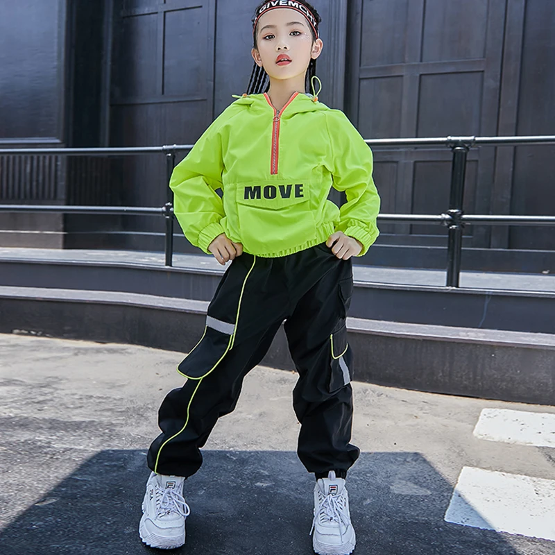 Top And Pant Одежда в стиле хип-хоп детские танцевальные костюмы, зимний неоновый зеленый костюм с длинными рукавами в стиле джаз уличный костюм детский костюм в стиле хип-хоп BL2576 - Цвет: Top And Pant
