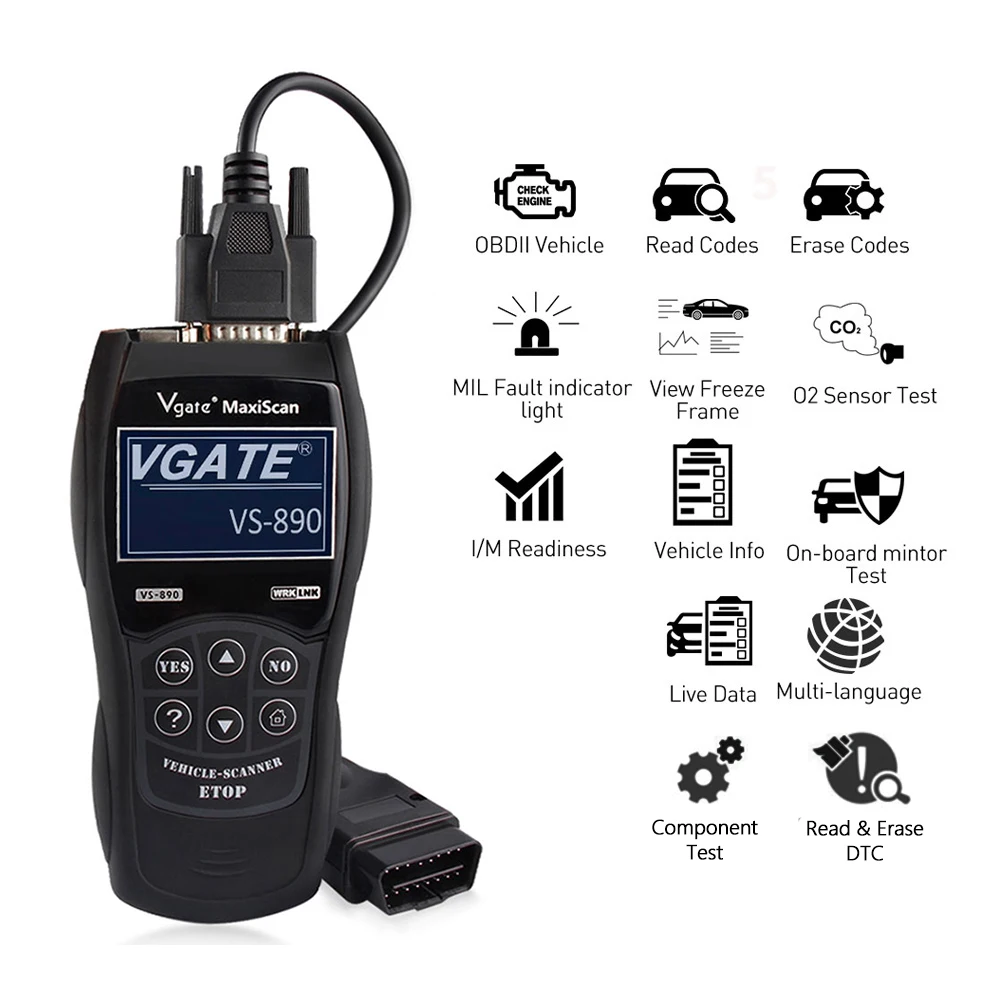 

VS890 OBD2 Auto Scanner Multi-language Engine Fault Code Reader Analyzer Car Full OBDII/EOBD Diagnostic Tool Better ELM327
