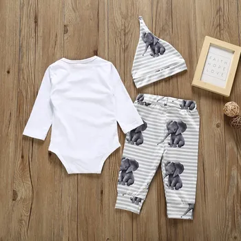 

Three-piece Baby Boys Spring Autumn Casual Cartoon Printing Rompers And Trousers And Hat Kids Outfit Sets