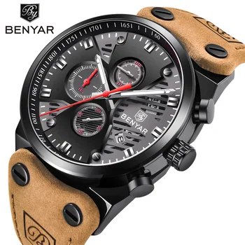 

BENYAR 2020 Quartz Watches Waterproof 30M Outdoor Hollow Sports Chronograph Watch Skeleton Calendar Men's support dropshipping