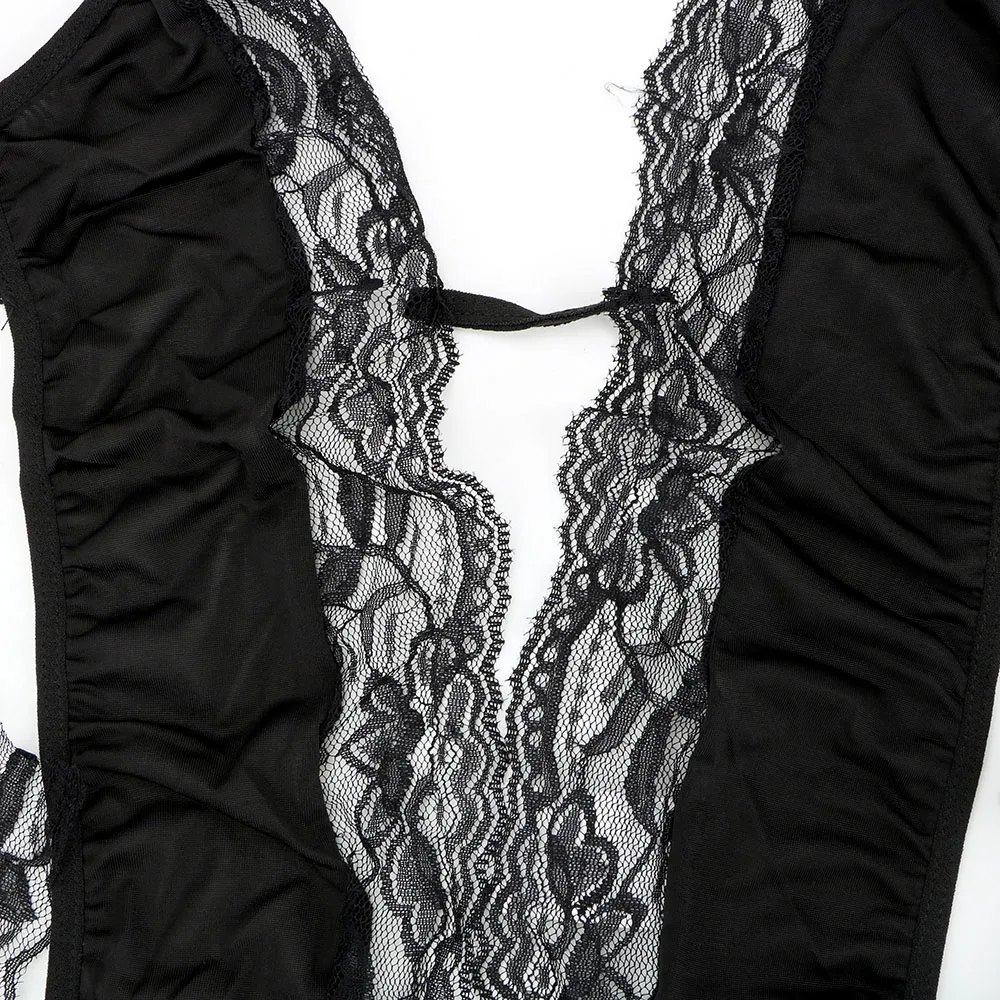 IKOKY Babydoll сексуальное нижнее белье Эротические аппрарел прозрачные костюмы искушение черные кружевные сплайсированные пижамы