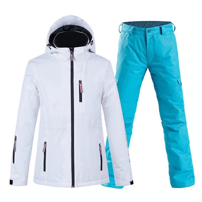 Комплект белого костюма со снежинками для женщин, ветронепроницаемый лыжный костюм, ветрозащитная зимняя спортивная одежда, лыжная куртка+ зимние штаны - Цвет: picture jacket pant
