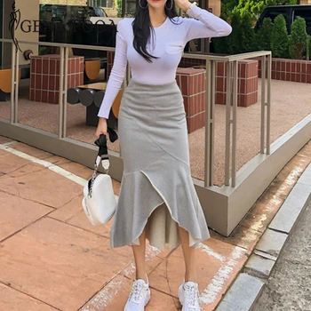 

Genayooa Autumn Slim Two Piece Set Top And Skirt Casual Long Sleeve Women Two Piece Outfits Winter Ladies Two Piece Skirt Set