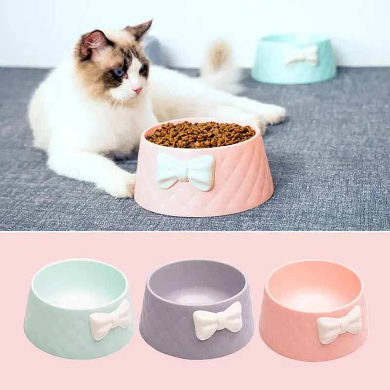 Cute Pet Feeder Rhombus Texture Bow-knot Candy Color Small Dog Cats Bowl
