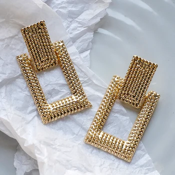 

AENSOA 2020 Fashion Geometric Earring For Women Gold Color Meatal Jewelry Exaggeration Punk Big Long Rectangle Statement Earring