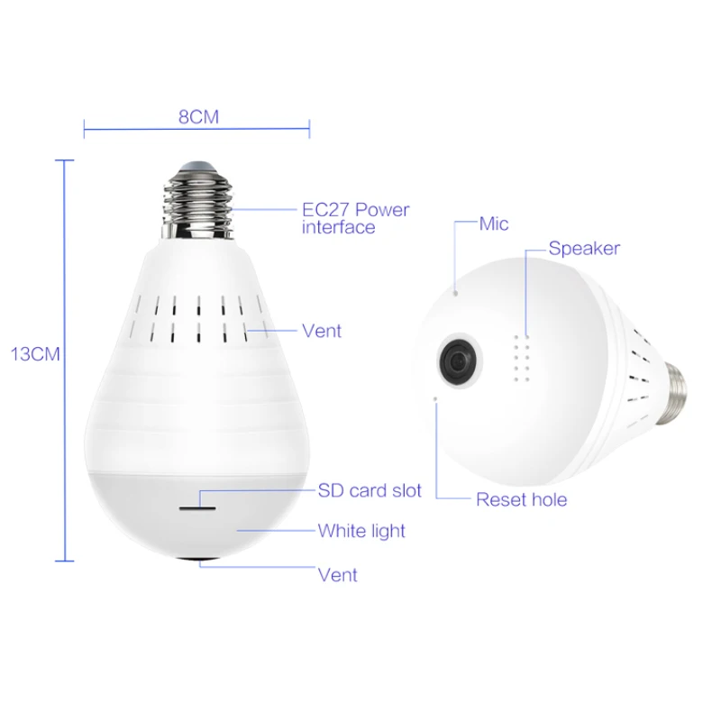 Панорамный светильник лампа камера 960P Full HD 2mp 360 градусов рыбий глаз Wi Fi