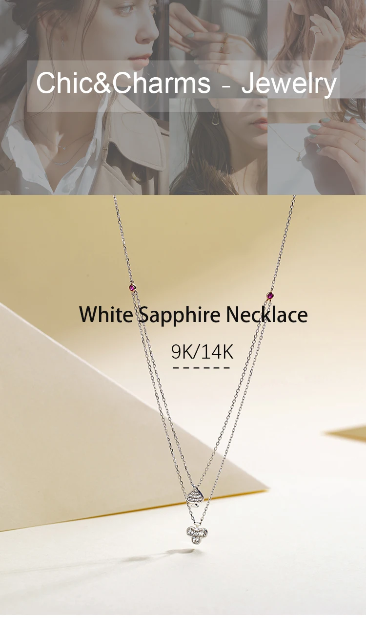 Chic& Charms 9K& 14K Настоящее Белое золото натуральный белый сапфир& Рубин ожерелье сердце ювелирные изделия унисекс