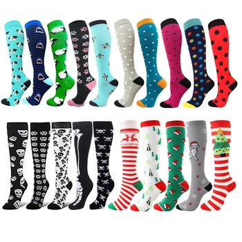 

HUAYASX 5 Pairs/Lot Compression Socks Stripes Dots Animals Fruits Solid Men Women Pressure Stockings Nylon Drop Shipping