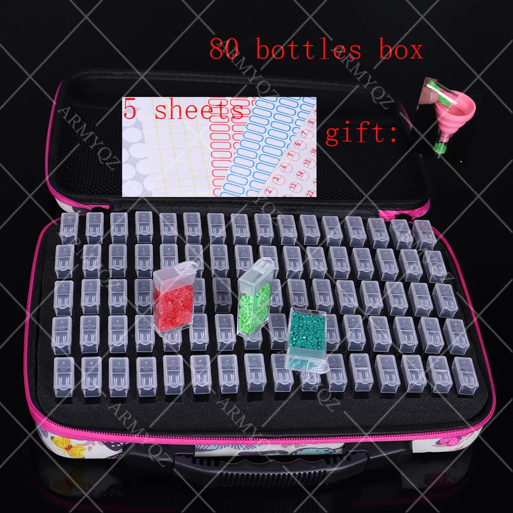 

2020 new 80 Bottles Diamond Painting Box Tool Container Storage Box Holder Hand butterfly Bag Zipper for Diamond Painting