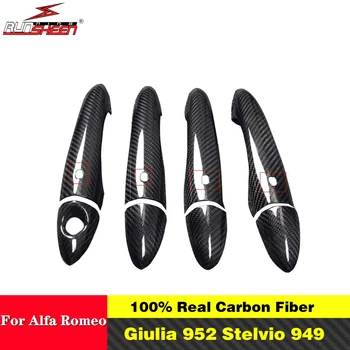 

Real Carbon Fiber Car Exterior Door Handle Grab Cover Trim Sticker Styling For Alfa Romeo Giulia 952 Stelvio 949 2017 2018