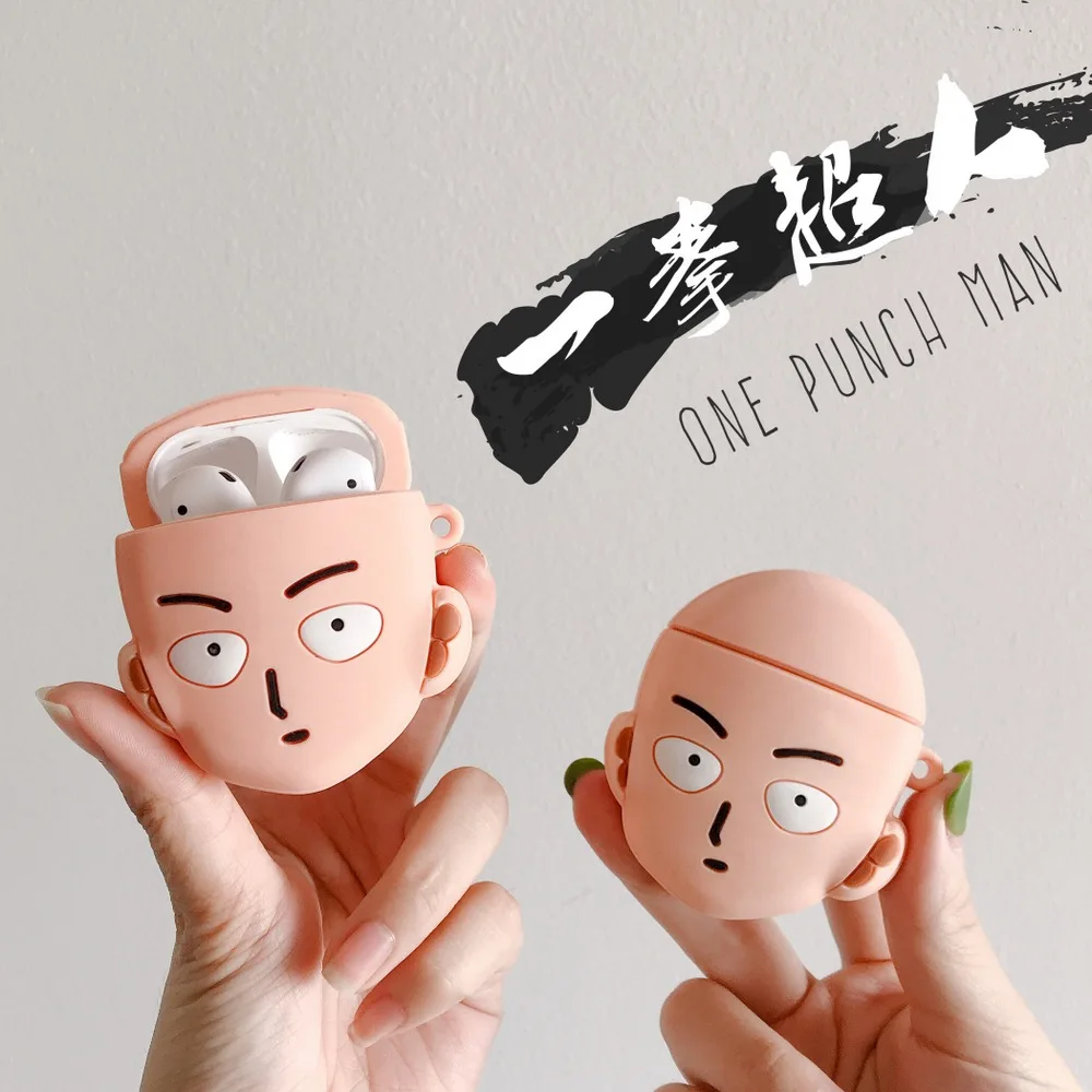 3D Мультяшные наушники ONE PUNCH-MAN, силиконовый мягкий чехол для AirPods 1 2, bluetooth-гарнитура, зарядная коробка, Защитная крышка с крючком