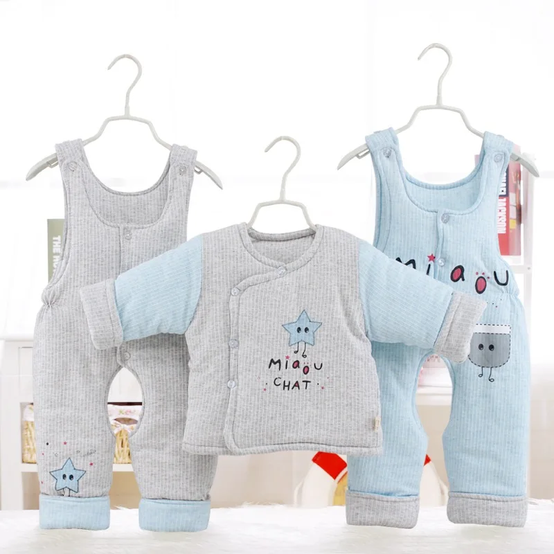 

Infant Cotton-padded Jacket Cotton Pants Men And Women Baby Cotton-padded Clothes Three-piece Set-Thick Suspender Pants Newborns