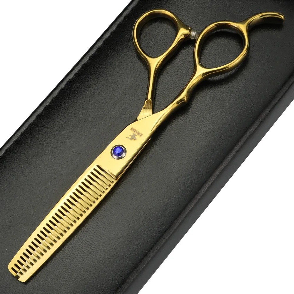 6 inch golden inch left hand barber scissors hair salon professional hairdressing scissors Japan 440C thinning scissors