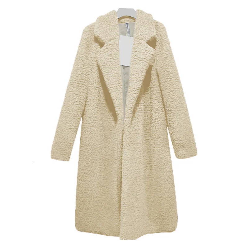 

Joineles Autumn Winter Women Faux Fur Coats Solid Color Plus Size Female Outwear 3XL Thick Lapel Open Front Casual Long Tops New